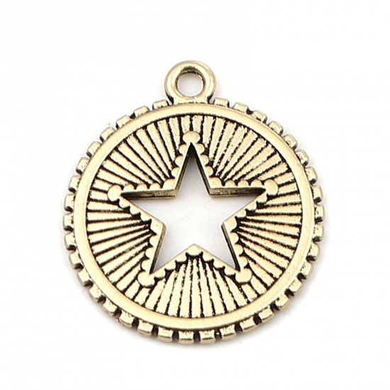 Immagine di Zinc Based Alloy Galaxy Charms Round Gold Tone Antique Gold Star 29mm x 25mm, 5 PCs