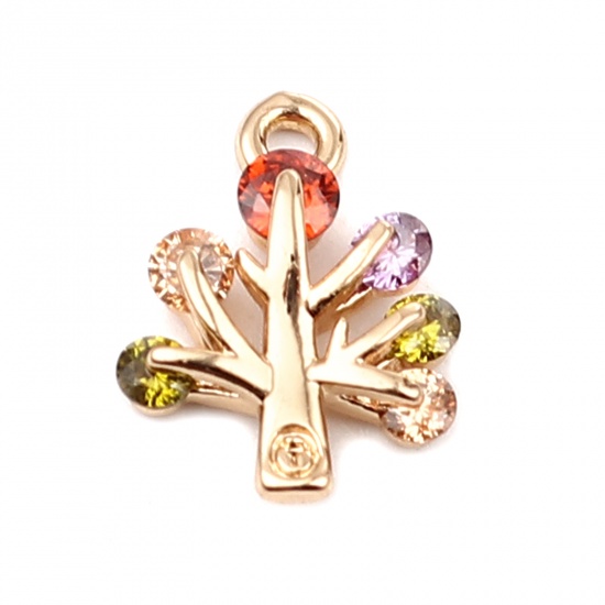 Image de Breloques en Laiton Arbre Doré à Strass Coloré 13mm x 10mm, 5 Pcs
