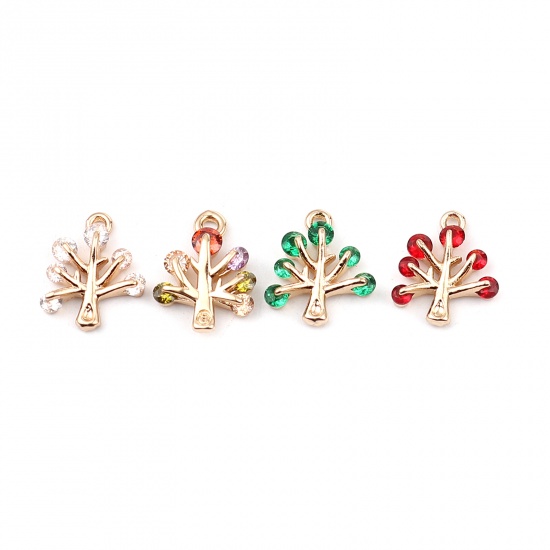 Image de Breloques en Laiton Arbre Doré à Strass Coloré 13mm x 10mm, 5 Pcs