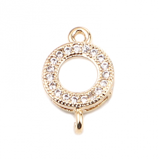 Imagen de Copper Micro Pave Charms Gold Plated Circle Ring Clear Rhinestone 13mm x 8mm, 5 PCs