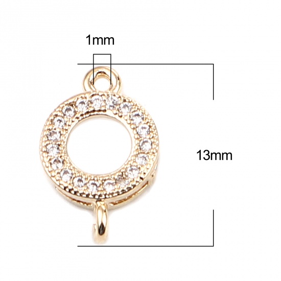 Imagen de Copper Micro Pave Charms Gold Plated Circle Ring Clear Rhinestone 13mm x 8mm, 5 PCs