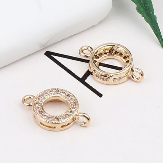 Imagen de Copper Micro Pave Charms Gold Plated Circle Ring Clear Rhinestone 13mm x 8mm, 5 PCs