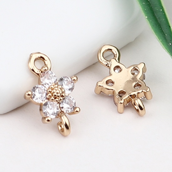 Picture of Brass Charms Gold Plated Flower Clear Rhinestone 12mm x 8mm, 5 PCs                                                                                                                                                                                            
