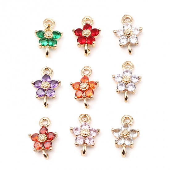 Picture of Brass Charms Gold Plated Flower Clear Rhinestone 12mm x 8mm, 5 PCs                                                                                                                                                                                            
