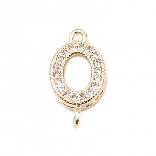 Immagine di Brass Micro Pave Charms Gold Plated Oval Clear Rhinestone 14mm x 7mm, 5 PCs
