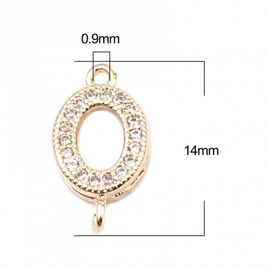 Immagine di Brass Micro Pave Charms Gold Plated Oval Clear Rhinestone 14mm x 7mm, 5 PCs