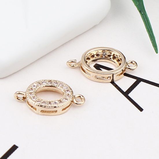 Immagine di Brass Micro Pave Charms Gold Plated Oval Clear Rhinestone 14mm x 7mm, 5 PCs