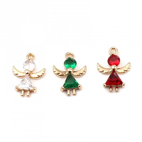 Picture of Brass Religious Charms Gold Plated Angel Dark Red Rhinestone 15mm x 11mm, 5 PCs                                                                                                                                                                               