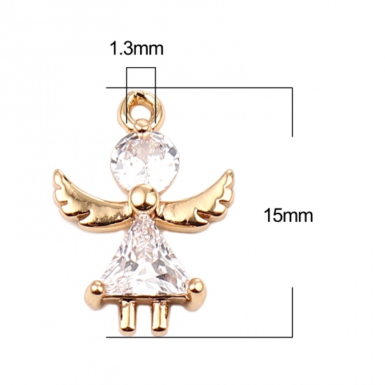 Picture of Brass Religious Charms Gold Plated Angel Clear Rhinestone 15mm x 11mm, 5 PCs                                                                                                                                                                                  
