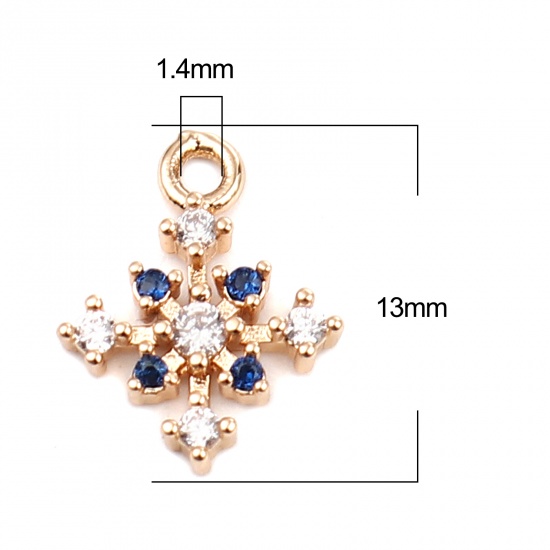 Immagine di Brass Charms Gold Plated Christmas Snowflake Dark Blue Rhinestone 13mm x 10mm, 5 PCs                                                                                                                                                                          