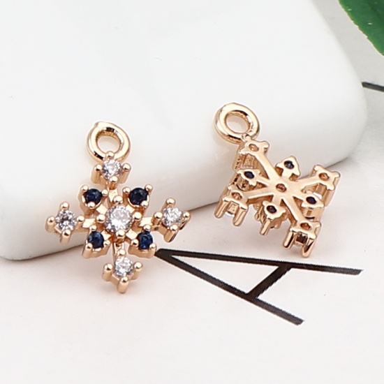 Immagine di Brass Charms Gold Plated Christmas Snowflake Dark Blue Rhinestone 13mm x 10mm, 5 PCs                                                                                                                                                                          