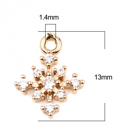 Immagine di Brass Charms Gold Plated Christmas Snowflake Clear Rhinestone 13mm x 10mm, 5 PCs                                                                                                                                                                              