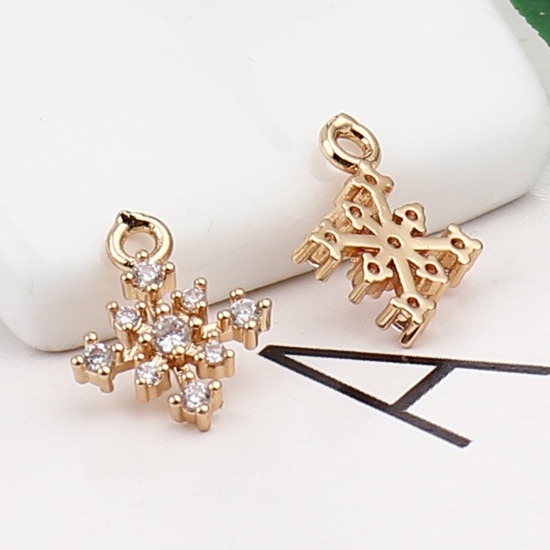 Immagine di Brass Charms Gold Plated Christmas Snowflake Clear Rhinestone 13mm x 10mm, 5 PCs                                                                                                                                                                              