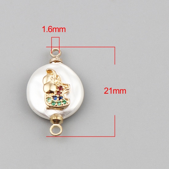 Picture of Shell & Brass Connectors Round Gold Plated White Elephant Multicolor Rhinestone 21mm x 12mm, 2 PCs                                                                                                                                                            