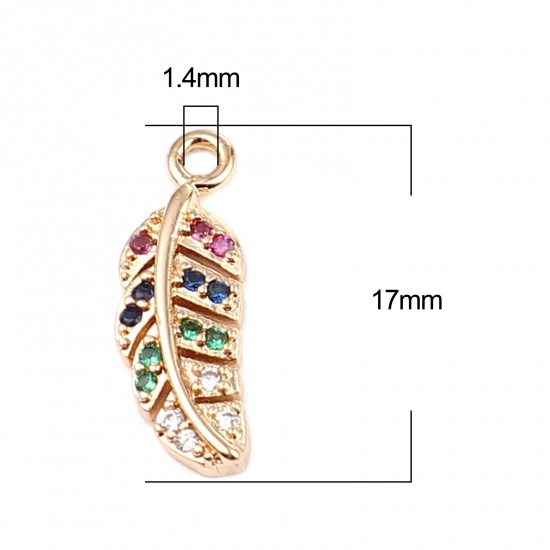 Immagine di Brass Charms Gold Plated Leaf Multicolor Rhinestone 17mm x 6mm, 5 PCs                                                                                                                                                                                         