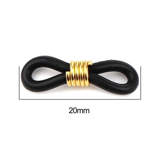 Immagine di Silicone Face Mask And Glasses Neck Strap Lariat Lanyard Necklace Connectors Infinity Symbol Gold Plated Black 20mm x 6mm, 50 PCs