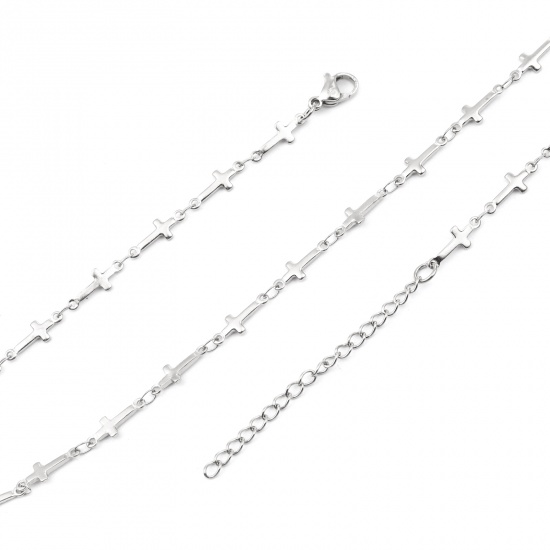 Immagine di 304 Stainless Steel Religious Necklace Cross Silver Tone 45cm(17 6/8") long, 1 Piece