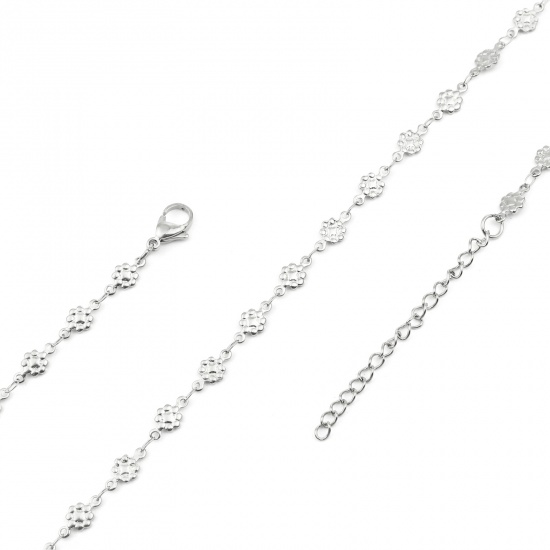 Immagine di 304 Stainless Steel Necklace Flower Silver Tone 45cm(17 6/8") long, 1 Piece