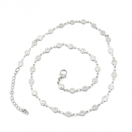 Immagine di 304 Stainless Steel Necklace Flower Silver Tone 45cm(17 6/8") long, 1 Piece