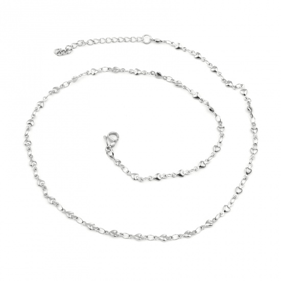 Immagine di 304 Stainless Steel Necklace Heart Silver Tone 45cm(17 6/8") long, 1 Piece