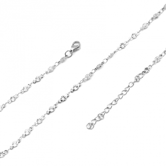 Immagine di 304 Stainless Steel Necklace Flower Silver Tone 45cm(17 6/8") long, 1 Piece