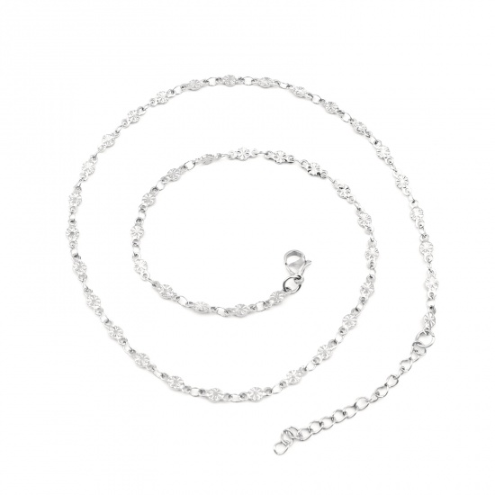 Immagine di 304 Stainless Steel Necklace Flower Silver Tone 45cm(17 6/8") long, 1 Piece