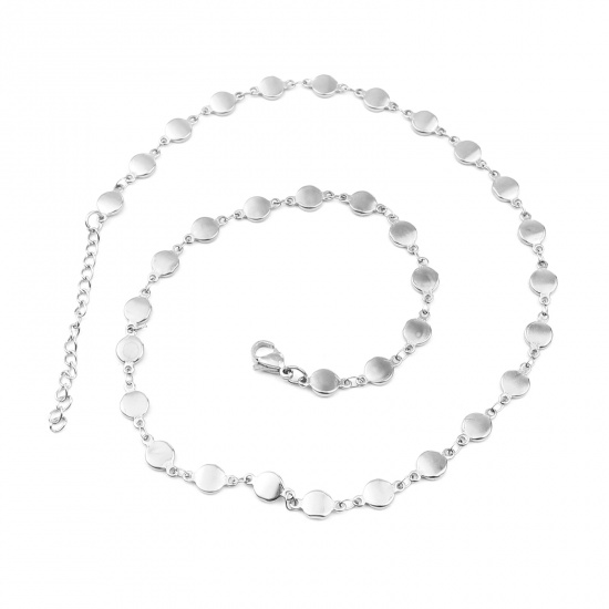 Immagine di 304 Stainless Steel Necklace Round Silver Tone 45cm(17 6/8") long, 1 Piece