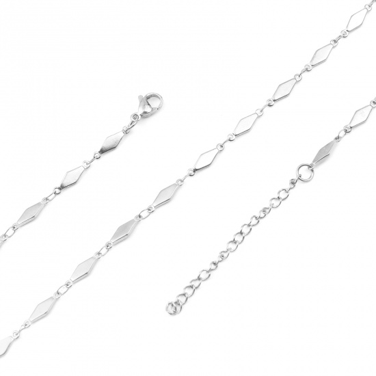 Immagine di 304 Stainless Steel Necklace Rhombus Silver Tone 45cm(17 6/8") long, 1 Piece