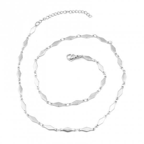 Immagine di 304 Stainless Steel Necklace Rhombus Silver Tone 45cm(17 6/8") long, 1 Piece