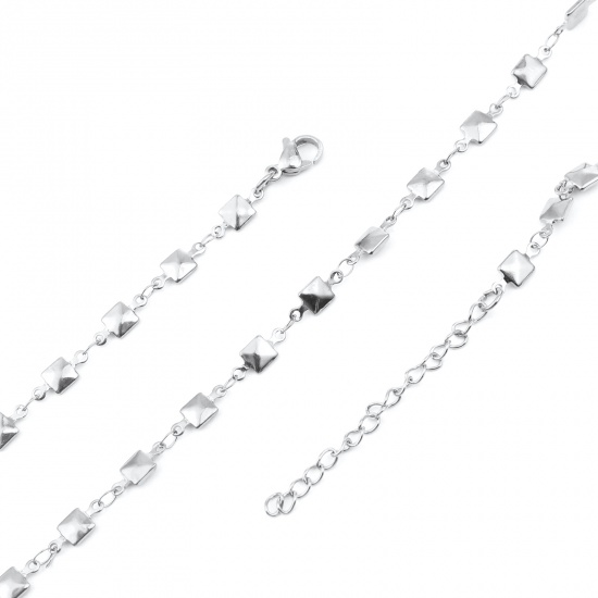 Immagine di 304 Stainless Steel Necklace Square Silver Tone 45cm(17 6/8") long, 1 Piece