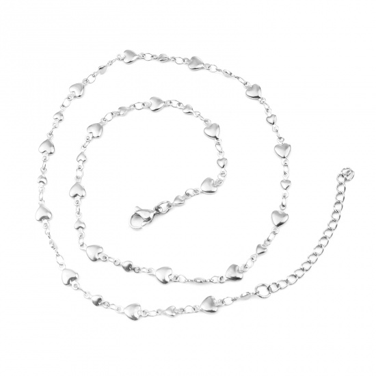 Immagine di 304 Stainless Steel Necklace Heart Silver Tone 45cm(17 6/8") long, 1 Piece