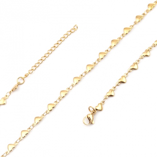 Immagine di 1 Piece Vacuum Plating 304 Stainless Steel Necklace For DIY Jewelry Making Heart Gold Plated 45cm(17 6/8") long