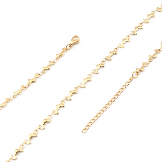 Image de 304 Stainless Steel Ocean Jewelry Necklace Dolphin Animal Gold Plated 45cm(17 6/8") long, 1 Piece