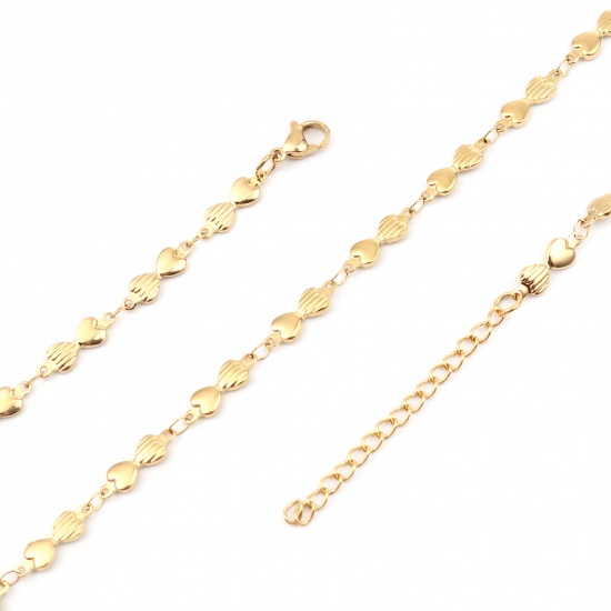 Imagen de 304 Stainless Steel Necklace Heart Gold Plated 45cm(17 6/8") long, 1 Piece