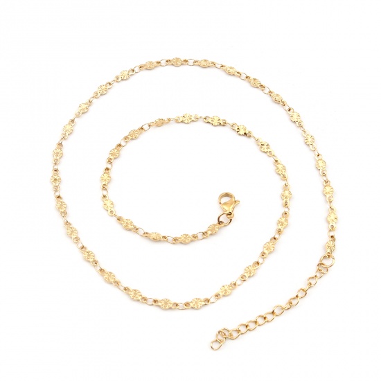 Immagine di 1 Piece Vacuum Plating 304 Stainless Steel Necklace For DIY Jewelry Making Flower Gold Plated 45cm(17 6/8") long