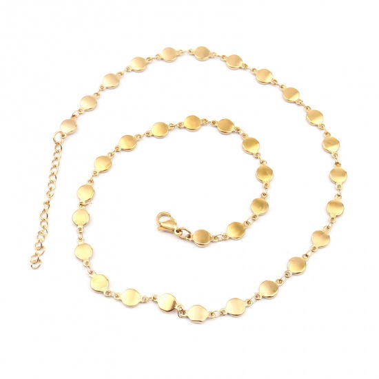 Immagine di 1 Piece Vacuum Plating 304 Stainless Steel Necklace For DIY Jewelry Making Round Gold Plated 45cm(17 6/8") long