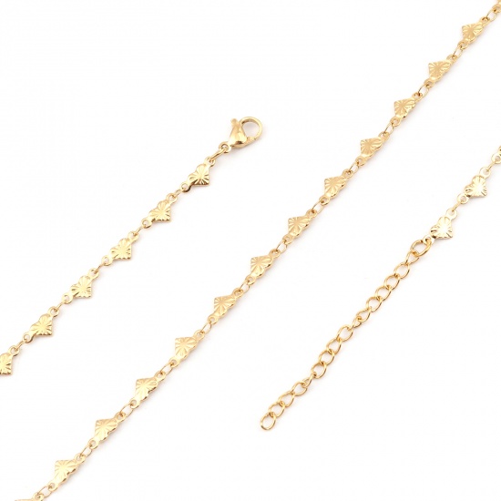Imagen de 304 Stainless Steel Necklace Heart Gold Plated 45cm(17 6/8") long, 1 Piece