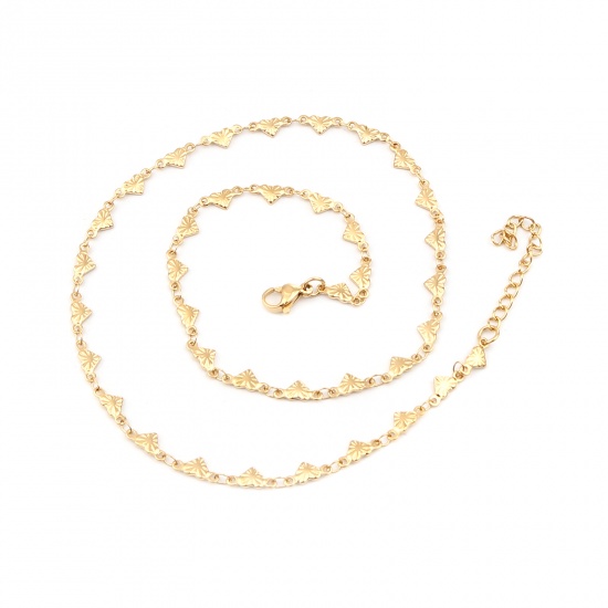 Immagine di 1 Piece Vacuum Plating 304 Stainless Steel Necklace For DIY Jewelry Making Heart Gold Plated 45cm(17 6/8") long