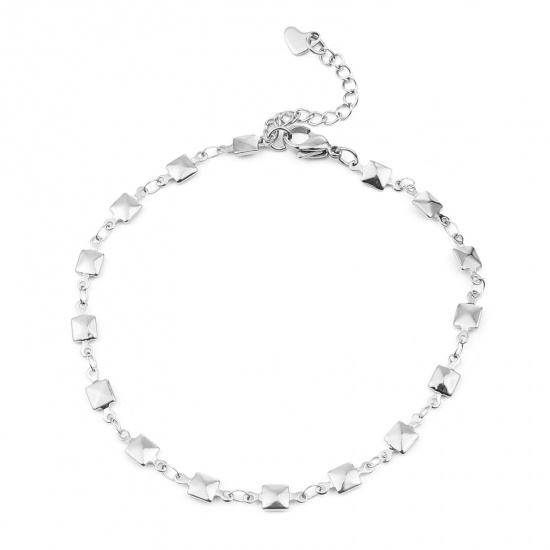 Image de Chaînes de Cheville en 304 Acier Inoxydable Argent Mat Carré Cœur 1 Pièce