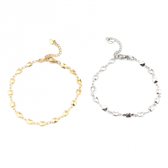 Image de Chaînes de Cheville en 304 Acier Inoxydable Argent Mat Carré Cœur 1 Pièce
