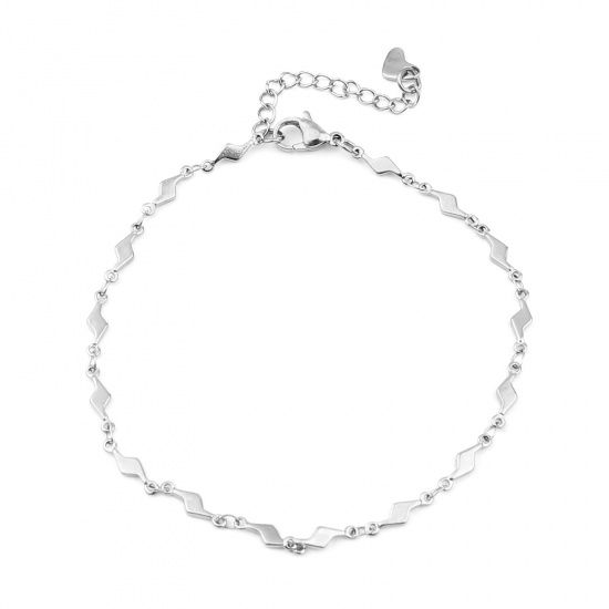 Изображение 304 Stainless Steel Anklet Silver Tone Lightning Heart 1 Piece