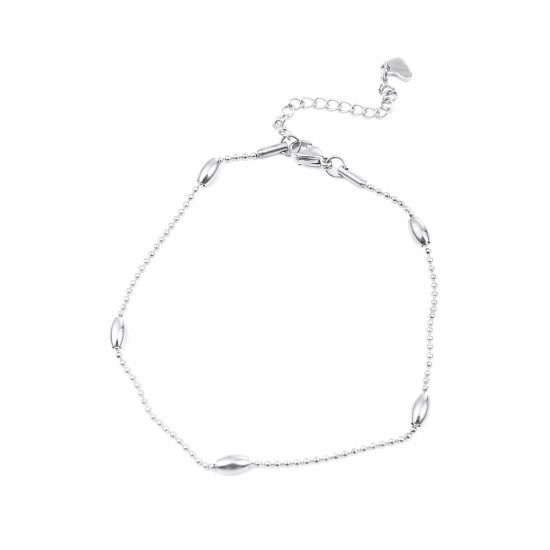 Изображение 304 Stainless Steel Anklet Silver Tone Oval Heart 1 Piece