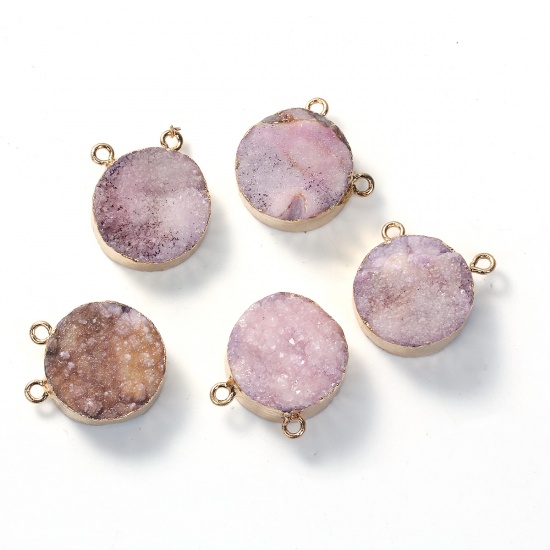 Picture of (Grade B) Natural Agate Druzy /Drusy Connectors Findings Round Gold Plated Mauve 20mm( 6/8") x 13mm( 4/8"), 1 Piece