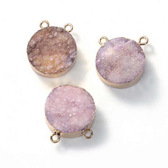 Picture of (Grade B) Natural Agate Druzy /Drusy Connectors Findings Round Gold Plated Mauve 20mm( 6/8") x 13mm( 4/8"), 1 Piece