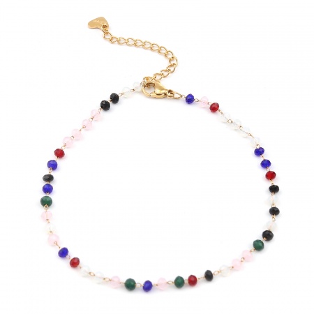 1 Piece Vacuum Plating 304 Stainless Steel Anklet Gold Plated Multicolor Flat Round Heart