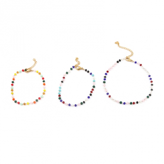 Picture of 1 Piece Vacuum Plating 304 Stainless Steel Anklet Gold Plated Multicolor Flat Round Heart