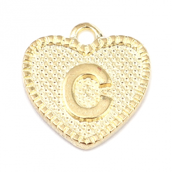 Immagine di Lega di Zinco San Valentino Charms Colore Oro 16K Cuore Lettera Maiuscola Lettere " C " 15mm x 15mm, 20 Pz