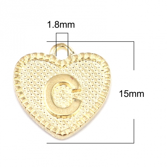 Immagine di Lega di Zinco San Valentino Charms Colore Oro 16K Cuore Lettera Maiuscola Lettere " C " 15mm x 15mm, 20 Pz