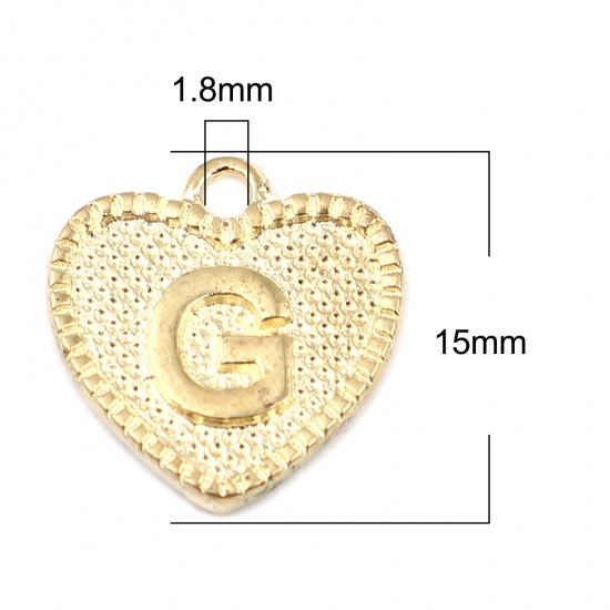 Immagine di Lega di Zinco San Valentino Charms Colore Oro 16K Cuore Lettera Maiuscola Lettere " G " 15mm x 15mm, 20 Pz