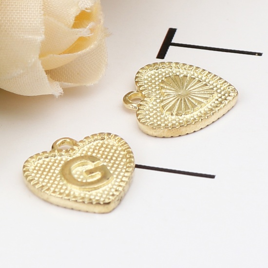 Immagine di Lega di Zinco San Valentino Charms Colore Oro 16K Cuore Lettera Maiuscola Lettere " G " 15mm x 15mm, 20 Pz